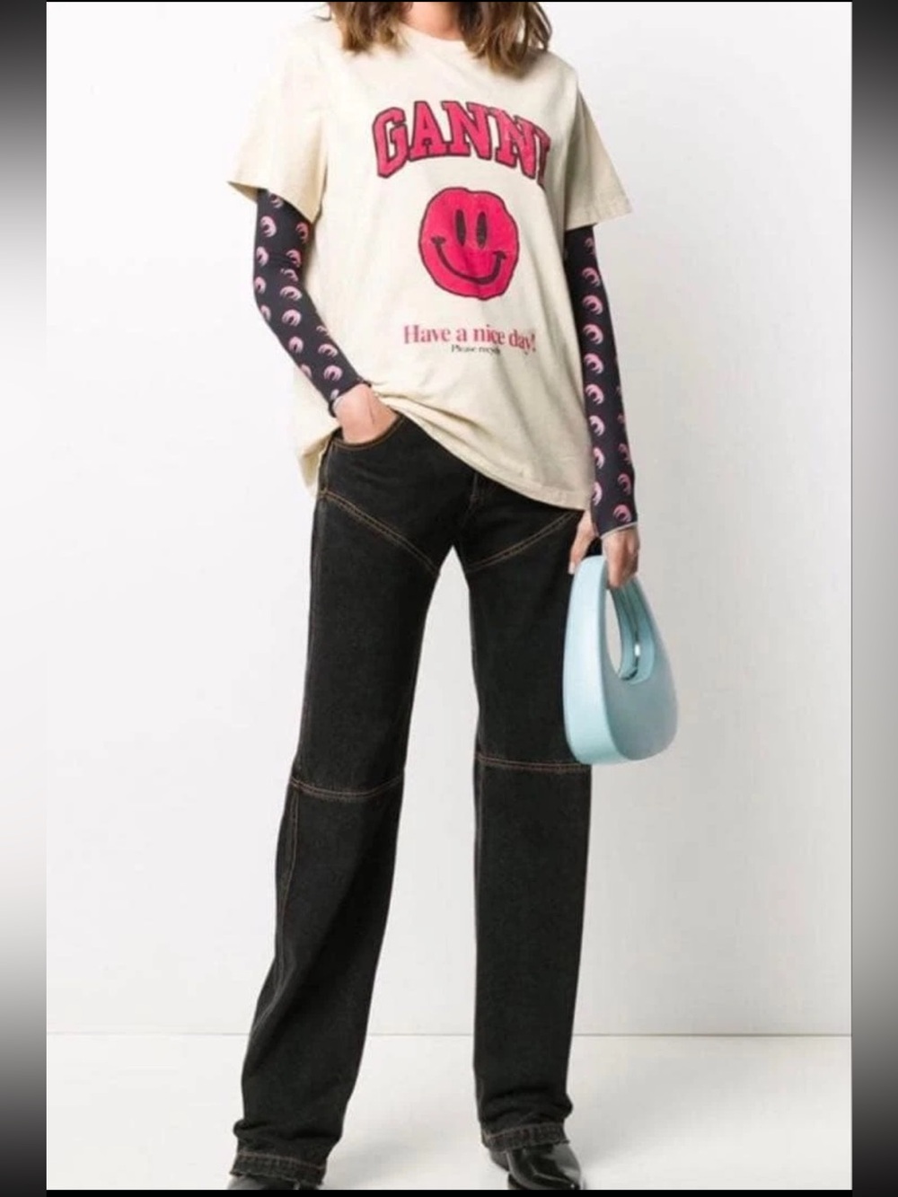 GANNI “Have a nice day” Smiley Tee